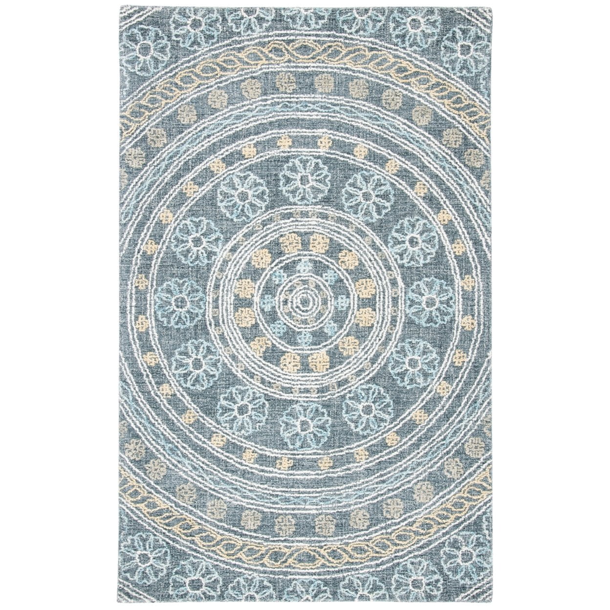 SAFAVIEH Blossom Mendoza Damask Area Rug, Charcoal/Yellow, 6' x 6' Round