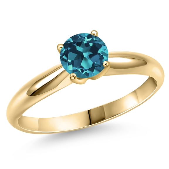 Gem Stone King 14K Yellow Gold London Blue Topaz Engagement Ring for Women | 1.33 Cttw | Round 6.5MM | Gemstone November Birthstone | Size 6