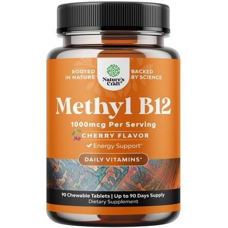 Chewable Vitamin B12 1000 mcg per Serving - Methylated B12 Vegan Vitamin for Brain Support Natural Energy - Bone Health Eye Care and Mood Boost with Hair Skin and Nails Vitamins