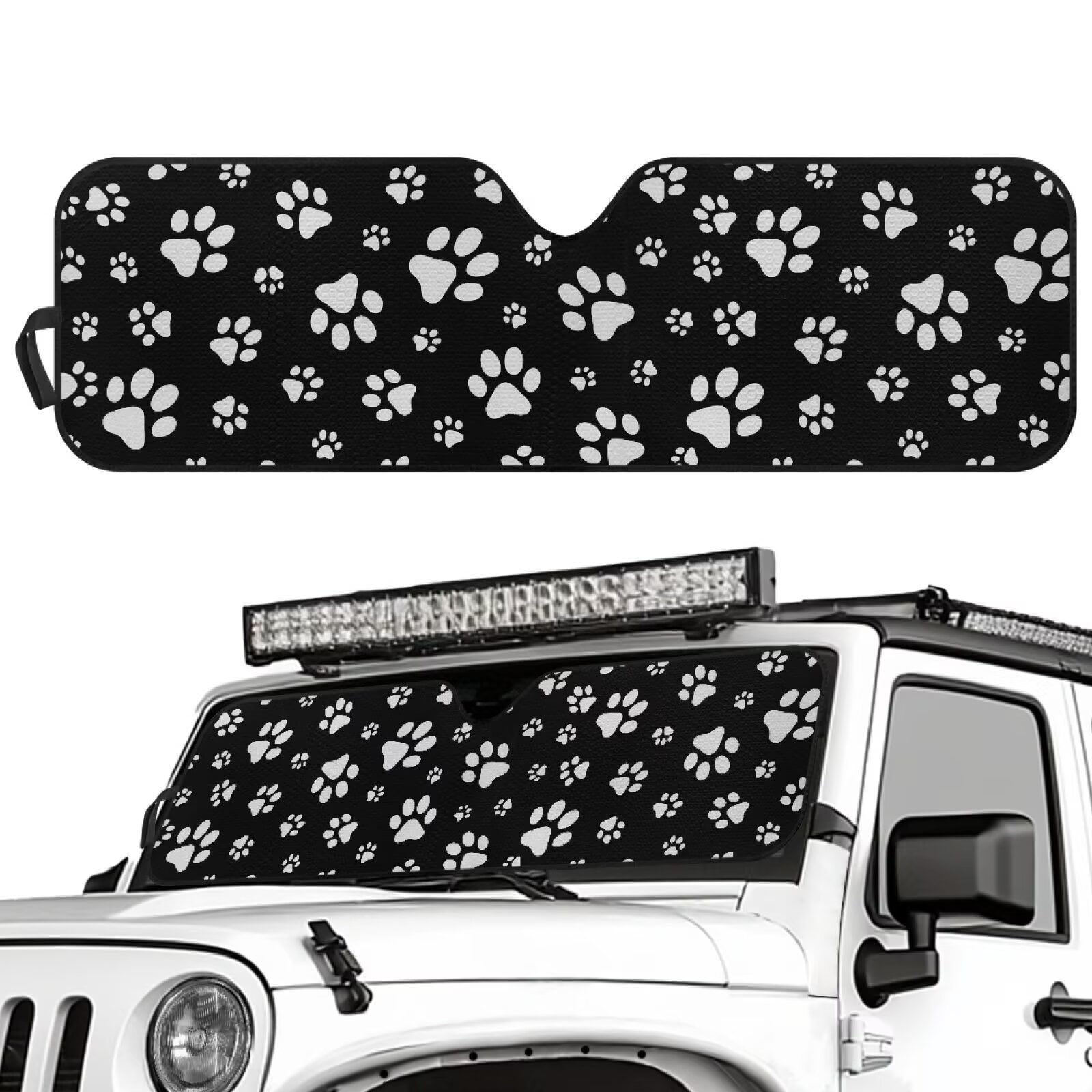 Uorisanigo Windshield Sun Shade for Jeep Wrangler TJ JK JKU Sport Sahara Rubicon 2 Door & 4 Door Foldable Pet Paws Print Front Sunshade, Blocks UV Rays and Heat, Keep Interior Cool