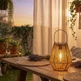 thumbnail image 1 of HCBY Solar Table Lamp, Exquisite yet Sturdy Rattan Lantern, Auto Solar Charging Panel, IPX Waterproof Structure, Metal Hanging Handle for Patio Illumination, 1 of 8