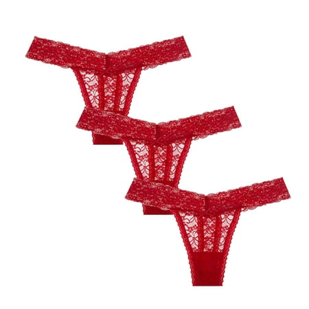 

Baywell Lace Thongs 3 Pack for Women V Cheeky Underwear See Through Panties T-back Tangas Low Rise Hipster Underwear Red S-2XL