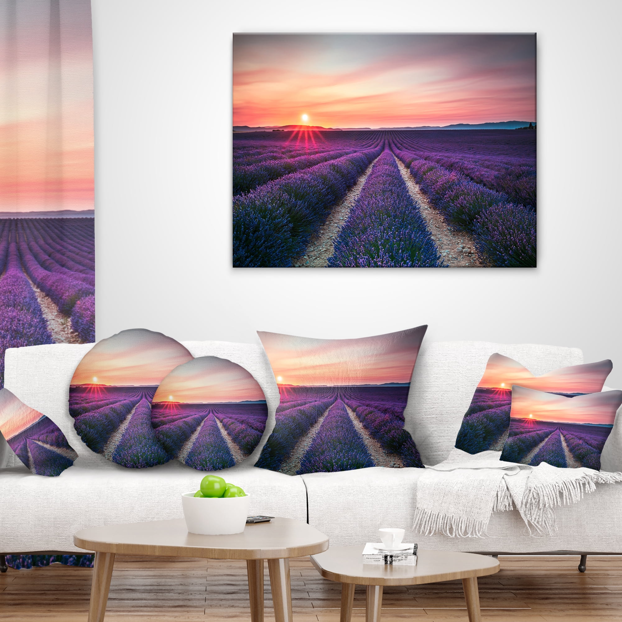 Designart Endless Rows of Lavender Flowers - Modern Landscape Printed Throw Pillow - 18x18