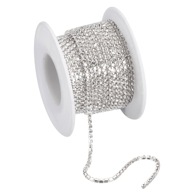 Unique Bargains 11 Yards Crystal Rhinestone Chain, 2.0mm Sew on Close Claw Chain Trim, Silver Bottom, White, 1Roll