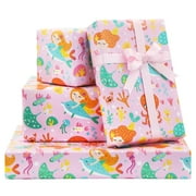 Boerni Princess of PresNok the Sea Little Mermazing Mermaid Her Ocean Sea Animal Friends Wrapping Paper in pink Color Set of 4 Sheets 15 sq. ft. Silk Ribbon For Girls Kids Baby Women Gift Wrap