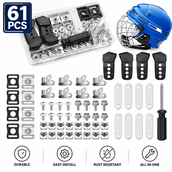 61 Pcs Sports Helmet Repair Kit Stainless Steel Screws Hardware Clips Screwdriver for Football Baseball Hockey Softball