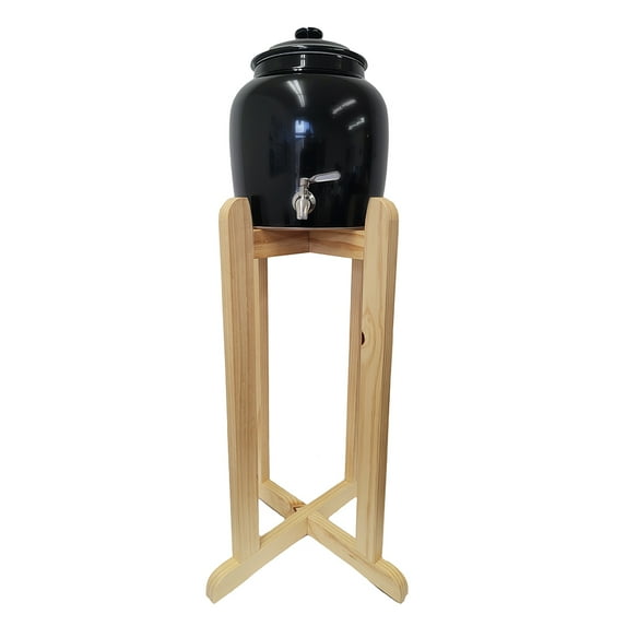 Porcelain Ceramic Water Dispenser Crock Set With Stainless Steel Faucet, Lid and Wooden Floor Stand