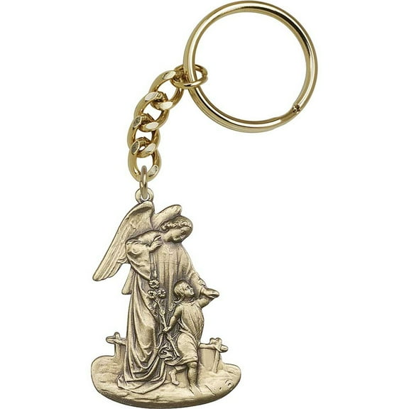 Antique Gold Guardian Angel Keychain