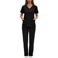 thumbnail image 6 of Busydd Scrubs for Women 2 Piece Solid Color Womens Scrub Sets V Neck Short Sleeve Tops and Pants Ladies Scrubs Sets Workwear with Pockets, 6 of 7