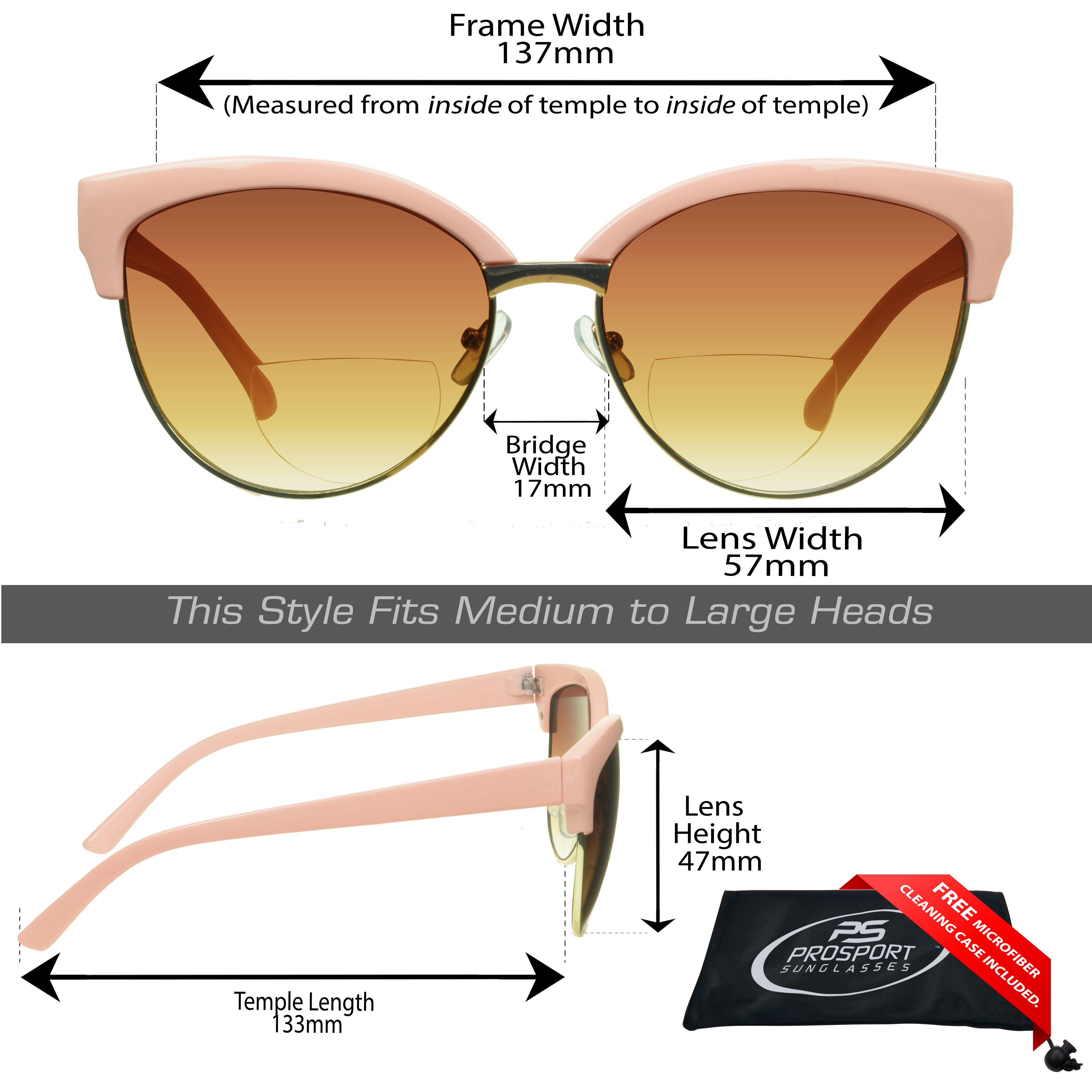 proSPORT Women Bifocal Reading Cateye Fashion Horn Rim Sunglasses Pink Gold Frame Brown Lens +1.00 - image 2 of 5
