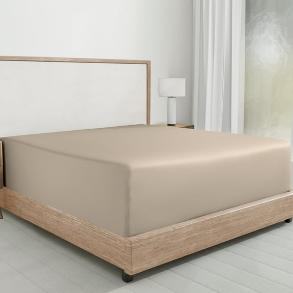100% Cotton Xl Twin Sheet Deep Pockets Fitted Only, Sateen, Deep Pocket, All-Around Elastic, Head/Foot Side Indicators -Warm Taupe