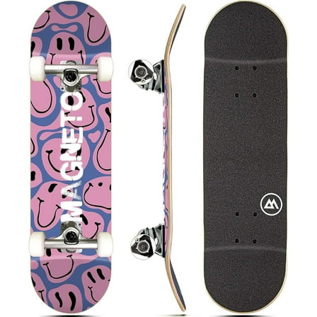 Magneto Cruiser Skateboard - Longboard-Style Cruiser for City Commutes - Beginner Skateboard Setup with ABEC-5 Bearings & 95A Wheels - 7-Ply Maple Deck, 31" x 8", Droopy Smile
