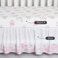 thumbnail image 3 of 4-Piece Elephant Baby Crib Bedding Set for Girls, Luxury Soft Nursery Bed Crib Set - Comforter Quilt(Padded), Crib Skirt(Dust Ruffle), 2 Fitted Crib Sheets Microfiber, Standard Pink, 3 of 6