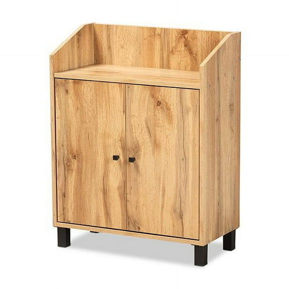 Baxton Studio Rossin Modern and Contemporary Oak Brown Finished Wood 2-Door Entryway Shoe Storage Cabinet, Oak and Black