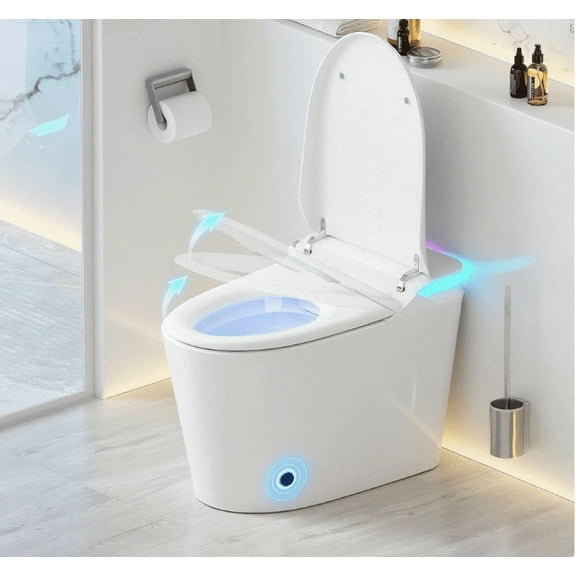 Vipbear Smart Toilet with Bidet Built in, Bidet Toilet with Heated Seat and Night Light, Modern Tankless Toilet for Bathroom, One Piece Toilets with Auto Soft Close, Deodorization, Dryer, Foot Sensor