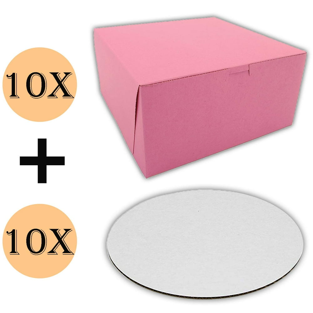 Cake Boxes 8 x 8 x 4 and Cake Boards 8 Inch, Bakery Box is Pink, Cake