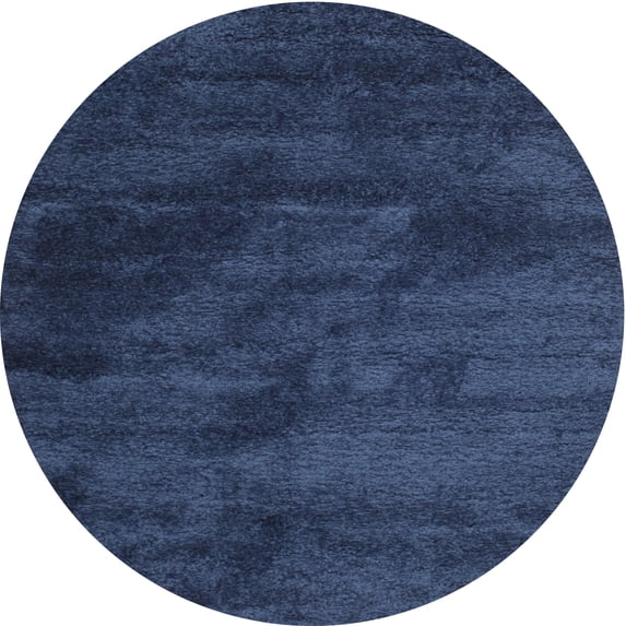 Ahgly Company Machine Washable Indoor Round Contemporary Azure Blue Area Rugs, 5' Round