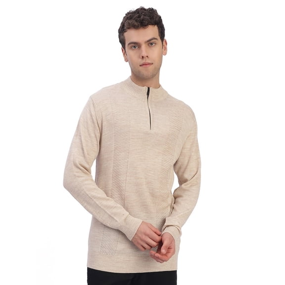 Cavardi Casual Men’s Half Zipper Sweater – Beige | L