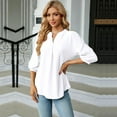 thumbnail image 4 of SWSMCLT Women's Soft Shirt Slim Fit Lantern Sleeve Fall Winter T Shirt 3/4 Sleeve V Neck Lightweight Spring Top White Small, 4 of 5