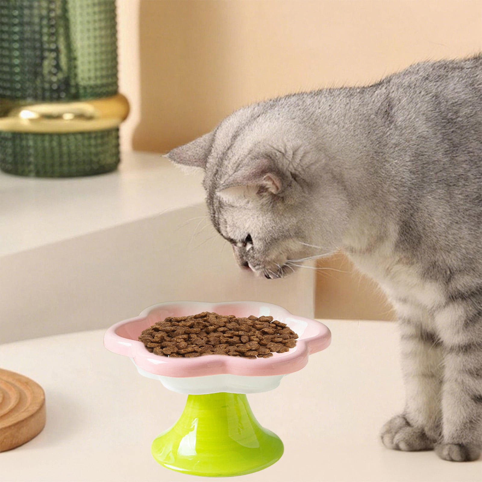 Pink Pink Raised Ceramic Cat Bowl Flower Shape Elevated Food And Water Dish For Pets Aids Digestion Prevents Whisker Fatigue 150Ml Capacity
