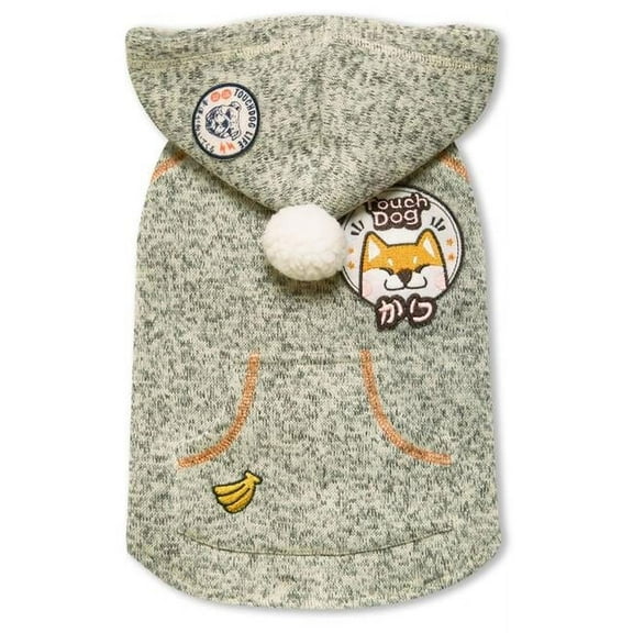 Touchdog HD5OGSM Hippie Designer Sleeveless Pompom Dog Hooded Sweater, Olive Green - Small