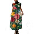 thumbnail image 2 of Uootdi Robes Chasubles pour Femmes Col Rond Sans Manches Motif Floral Poche Robes en Lin Décontractées Confortables Relax Maxi Robes Cadeau, 2 of 7