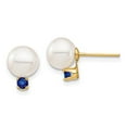 thumbnail image 2 of 14K Yellow Gold 7-7.5mm White Round Freshwater Cultured Pearl Sapphire Post Ball Earrings, 2 of 3