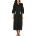 thumbnail image 4 of Oudiya Women Zipper Robe Loungewear Dress Full Length Nightgown Housecoat 3/4 Sleeves Sleepwear with Pockets, 4 of 7