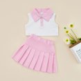 thumbnail image 3 of Fortune 2Pcs Little Girls Summer Outfits, Patchwork Lapel Sleeveless Tank Tops+Pleated Skirt Set, 3 of 8