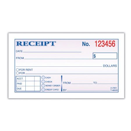 Adams Money and Rent Receipt 2-3/4 x 5-3/8 Inches 2-Parts Carbonless White/Canary 50 Sets per Book