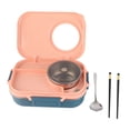 thumbnail image 2 of Thermal Lunch Box 1100ml Double Layer 3 Grid Design 304 Stainless Steel Bento Box with Chopsticks Spoon Soup Bowl Pink, 2 of 5