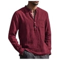 thumbnail image 2 of Huresd Mens Cotton Linen Henley Shirts Long Sleeve Summer Casual T-Shirt Regular Fit Lightweight Yoga Tops with Pocket Wine 2XL, 2 of 6