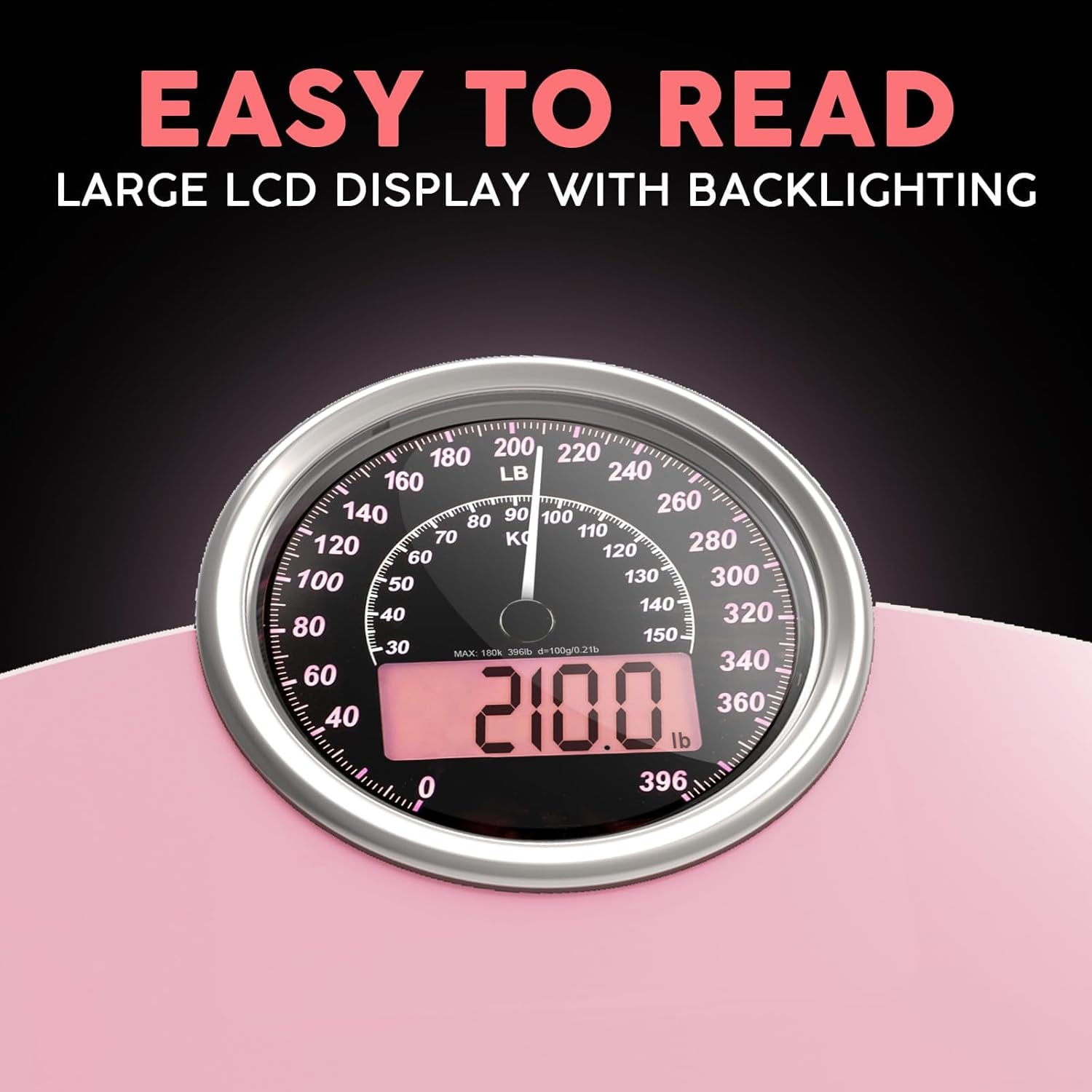 2-in-1 Analog & Digital Weighing Scale for Body Weight up to 400lbs - Thick Tempered Glass - Extra Large Display - Easy to Read Digital Bathroom Scale - New - Pink