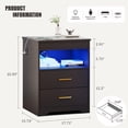 thumbnail image 3 of VKCC Rustic Wooden Nightstand with Charging Station, 2 Drawers Bedside Table with LED Lights, Small Cabinet for Bedroom Living Room, Black, 3 of 8