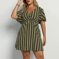 thumbnail image 5 of Feancey Plus Size Mini Dresses for Curvy Women Sexy Deep V Neck Striped print Party Dress High Waist Ruffle Short Sleeve Flowy Beach Sundress锛孉rmy Green锛孹XXL, 5 of 9