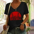 thumbnail image 2 of Usmixi Womens Summer Tops Short Sleeve V-Neck Baseball Letter Print T Shirts Mother's Day Plus Size Breathable Comfy Pullover Blouses Black S, 2 of 5