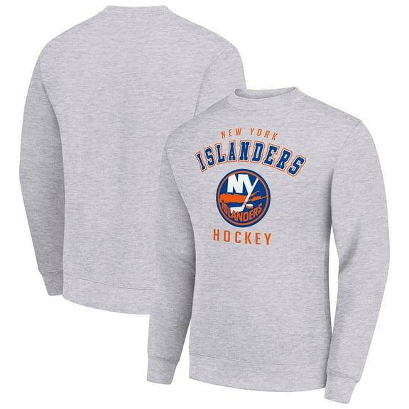 Men's Starter Heather Gray New York Islanders Team Logo Fleece Pullover Sweatshirt