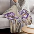 thumbnail image 3 of Purple Iris Blanket Soft Cozy Warm Throw Blanket for Couch, Plush Fuzzy Flannel Fleece Blankets for Sofa, Spring Vintage Flowers Butterfly Leaves Khaki Bed Blankets Lightweight Gifts for Men, 50"x60", 3 of 9