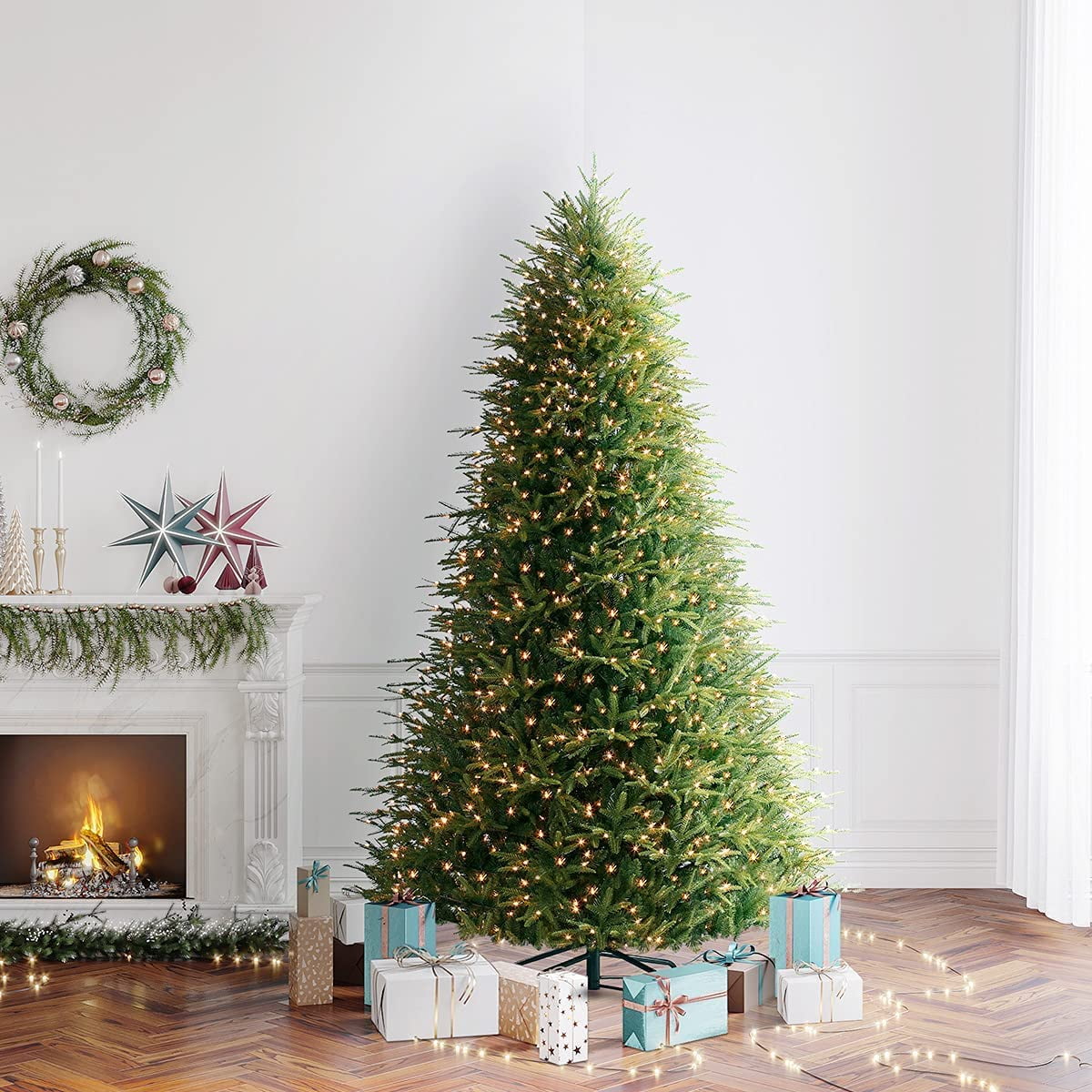 OasisCraft 6.5FT Prelit Artificial Christmas Tree - Hinged Full Spruce ...