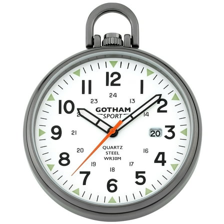 Gotham Men's Gunmetal Stainless Steel Analog Quartz Date Pocket Watch # GWC14109B