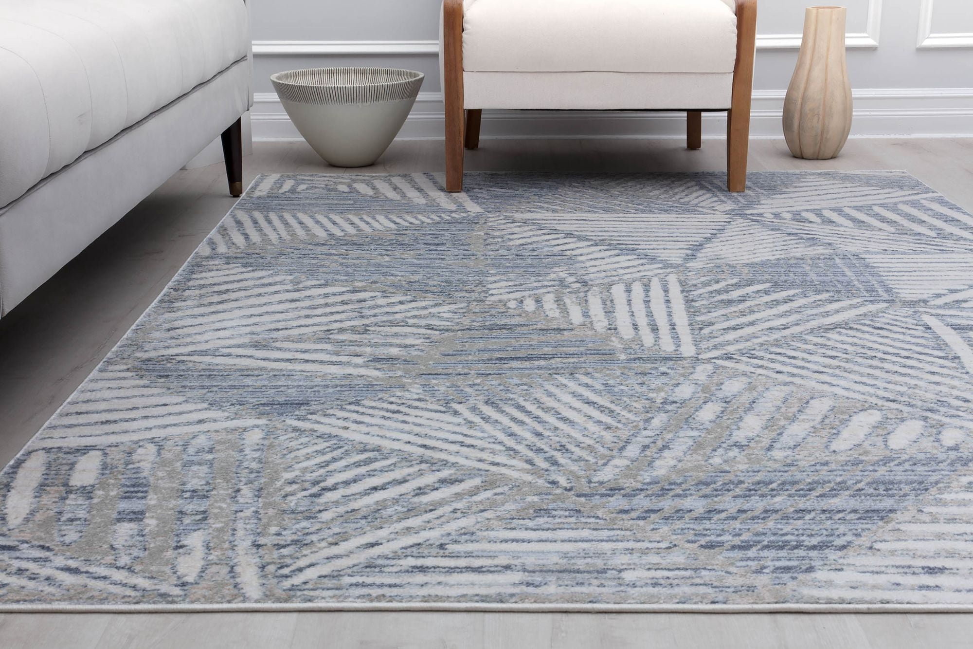 Rugs America Romeo JL60A Genesis White Abstract Vintage Gray Area Rug, 2'6" x 8'
