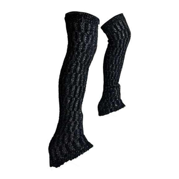 yotijay Figure Skating Leg Warmers Cable Knit Long Skating Socks for Practice Winter Black