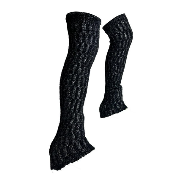 Calentadores de piernas para patinaje artístico sobre hielo Calcetines altos sin pie Calcetines ligeros Mantener tejido Patinaje Negro