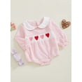 thumbnail image 3 of ZINTAOZT Baby Girl Valentine Outfit Plaid Romper Heart Embroidery Doll Collar Long Sleeve Bodysuit Spring Clothes 0-2T, 3 of 8