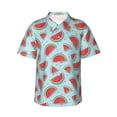 thumbnail image 2 of Xecao Watermelon print Hawaiian shirt - a stylish short-sleeve button-down for men, perfect for casual beach and tropical outings., 2 of 9
