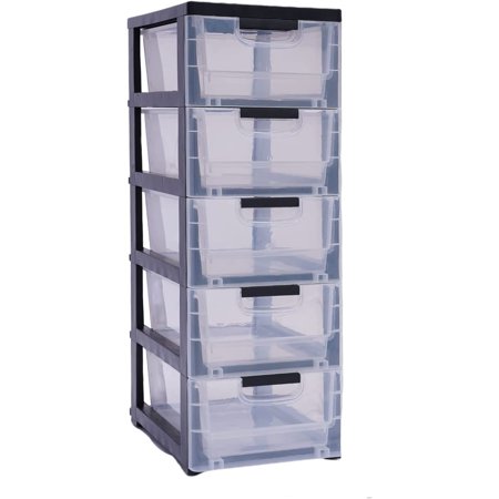 MONIPA Plastic Drawers Storage Cabinet with 5 Drawers Modern Transparent Organizer for Bedroom Playroom for Storing Clothes Towels Toys