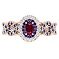 thumbnail image 2 of Dazzlingrock Collection 6X4mm Oval Ruby with Round Blue Sapphire & White Diamond Interweaving Double Halo Wedding Ring for Women in 18K Rose Gold, Size 6, 2 of 6