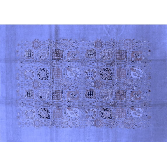Ahgly Company Machine Washable Indoor Rectangle Oriental Blue Industrial Area Rugs, 8' x 12'
