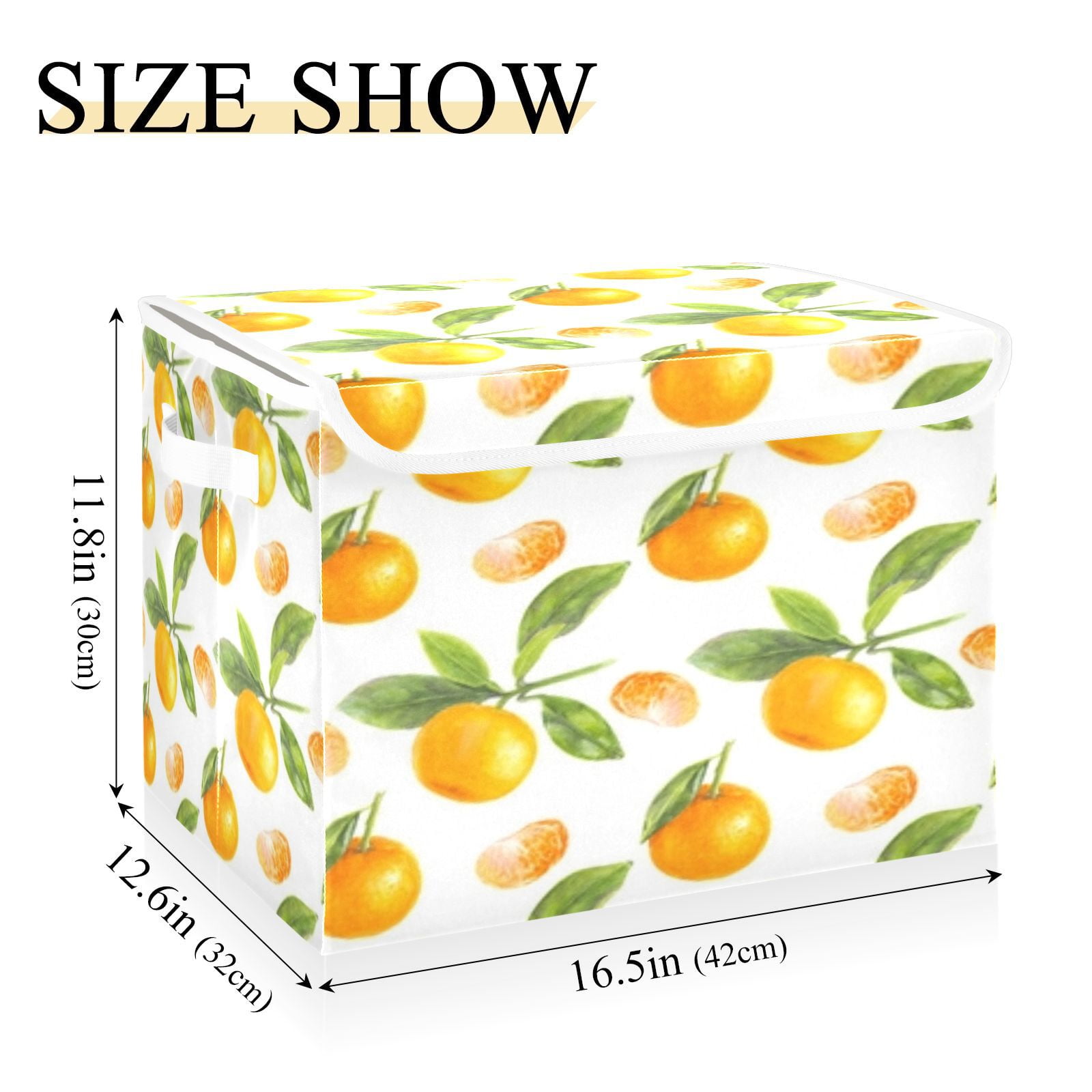 Orange citrus fruit pattern design Storage Bins with lid, Decorative Boxes for Shelves, Closet Organizer Basket with Handles, Large,