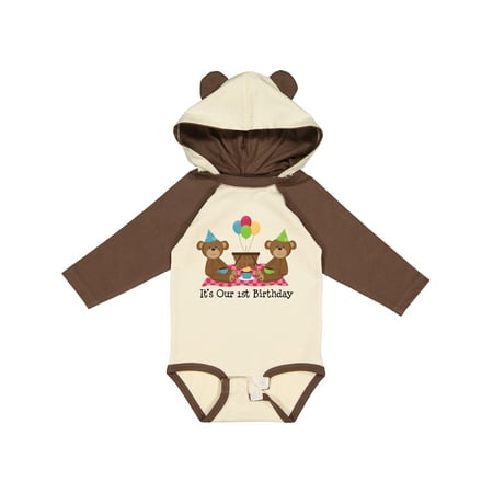 

Inktastic Twins 1st Birthday Bears Gift Baby Boy or Baby Girl Long Sleeve Bodysuit